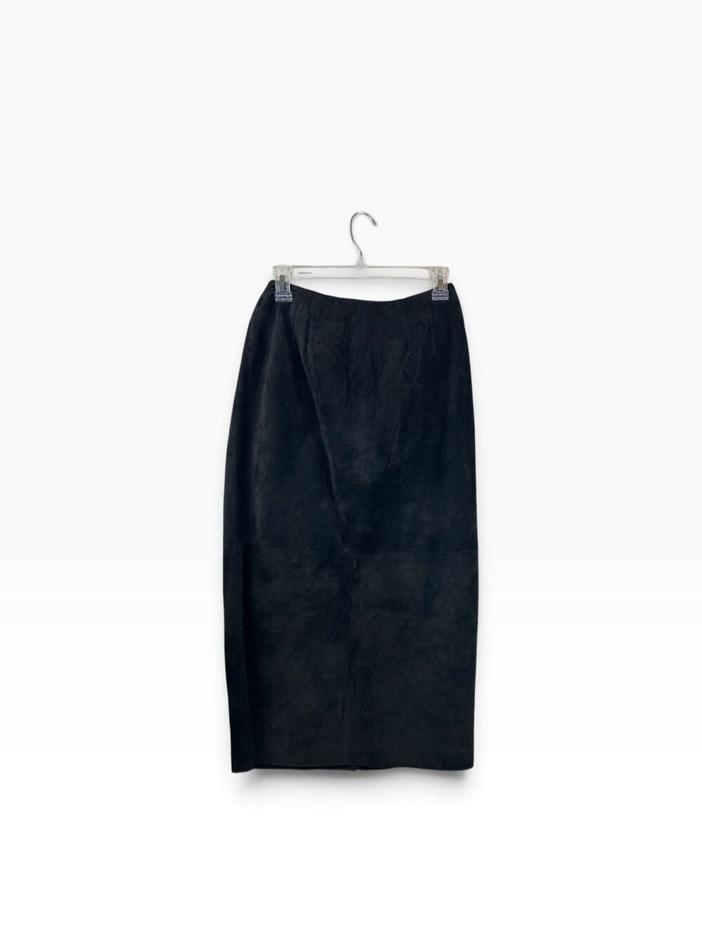 Vintage Evan Davies Black 100% Leather Suede Wrap Midi Skirt Size 4 High Rise